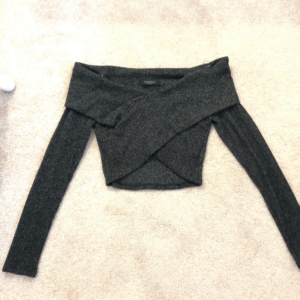 Off the Shoulder Cropped Wrap Sweater